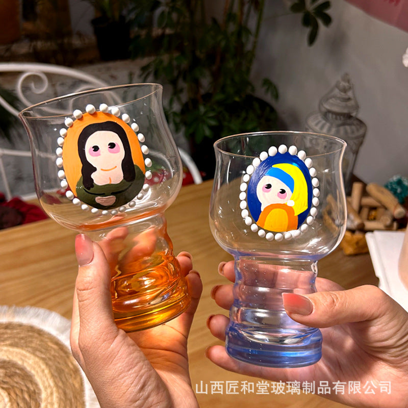 Hand-painted juice cup, beer cup, glass ins high-end water cup, household cute cup, high value in summer