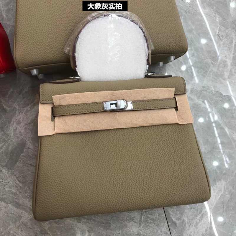 SEALBEER 2025 new Kelly bag lychee pattern first layer cowhide togo leather fashion single shoulder diagonal span portable lock small square bag