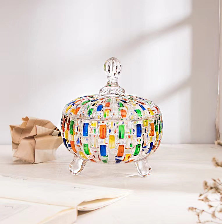 Thickened crystal glass candy jar, colored woven fruit plate, high value hand-painted glass, water cup wholesale