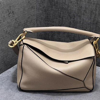 SEALBEER 2025 new geometric bag lychee pattern first layer cowhide fashion single shoulder oblique span portable leather pillow bag women's bag