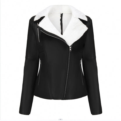 Autumn and winter new velvet leather jacket women's European size warm long-sleeved lapel jacket European and American commuter casual jacket