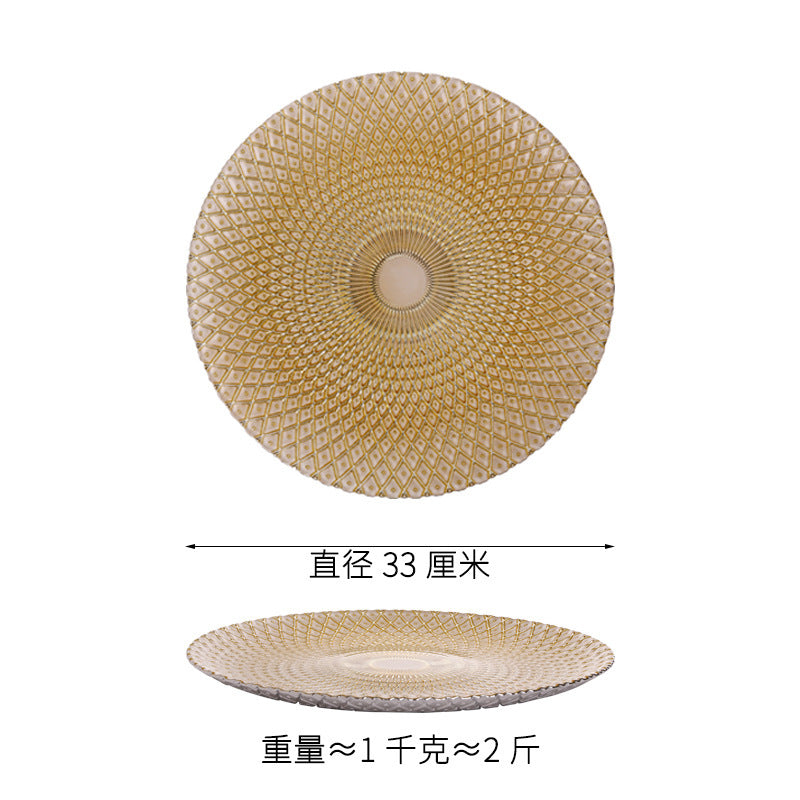 High-value malachite green glass plate, heat-insulating pad plate, household restaurant fruit plate, high-end salad dessert plate