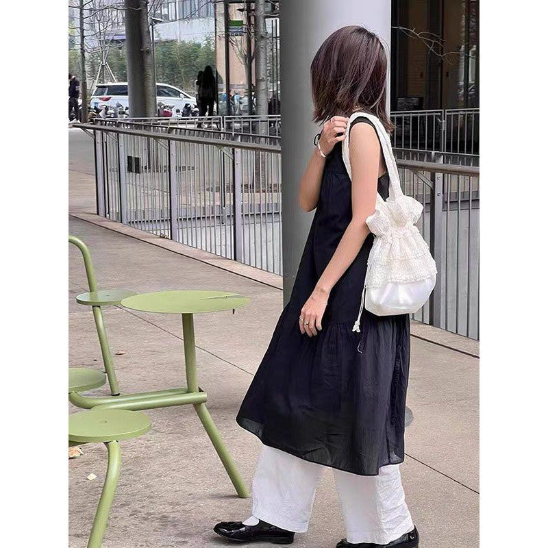 Canvas Bag Cream Lace Silk Pouch Closed Tote Bag Student Class Bag Commuter Bag Niche Drawstring Cloth Shoulder Bag