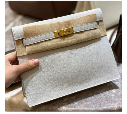 SEALBEER 2025 new dance bag fashionable single shoulder portable lock lychee pattern first layer cowhide small square bag casual Kelly bag