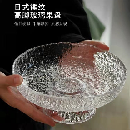 Handmade glass tall fruit plate, living room household snack plate, Japanese dried fruit tea snack plate, light luxury tray wholesale