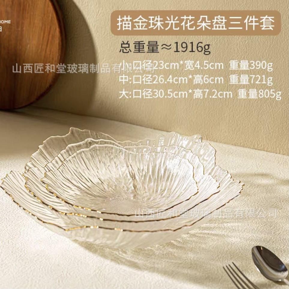 Phnom Penh light luxury glass plate creative fruit plate living room Japanese snack plate high value crystal  salad plate