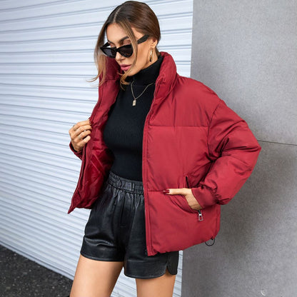 2024 foreign trade short thickened down cotton clothes women's winter stand-up collar small bread clothes European and American ins jacket tide