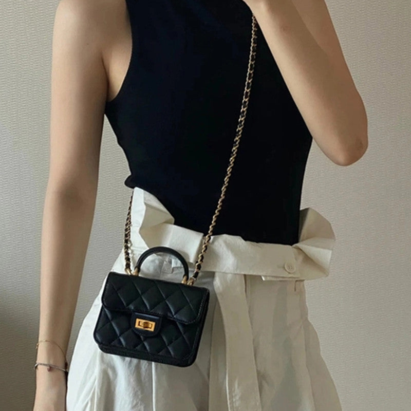 SEALBEER 2025 Xiaoxiangfeng rhombus chain bag fashionable single shoulder oblique span portable lock small square bag genuine leather women's bag