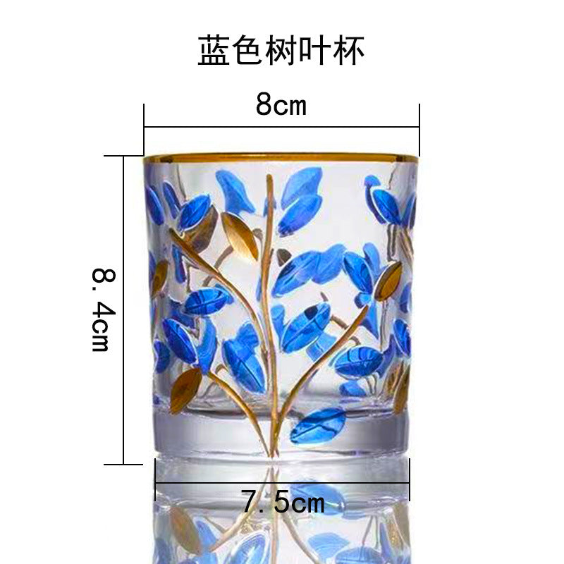 High-value Italian water cup, leaf pattern, hand-painted gold, colored crystal glass, whiskey, Popular wine, beverage cup