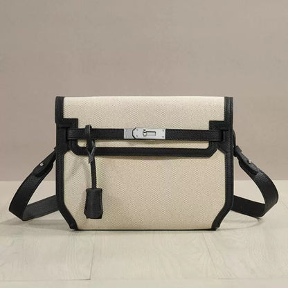 SEALBEER Fashion canvas cowhide Kelly bag 2025 fashion one shoulder crossbody contrasting color small square bag casual leather messenger bag