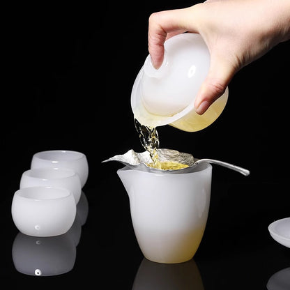 Suet jade porcelain tea cup thickened kung fu tea set glass male cup cover bowl master cup personal small tea cup wholesale