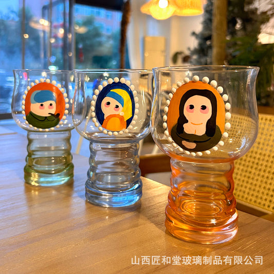 Hand-painted juice cup, beer cup, glass ins high-end water cup, household cute cup, high value in summer