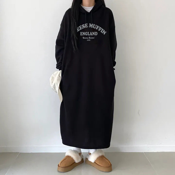 2025 SEALBEER version of long-sleeved splicing skirt women's autumn and winter popular new version of Popular style printing loose casual medium and long dress