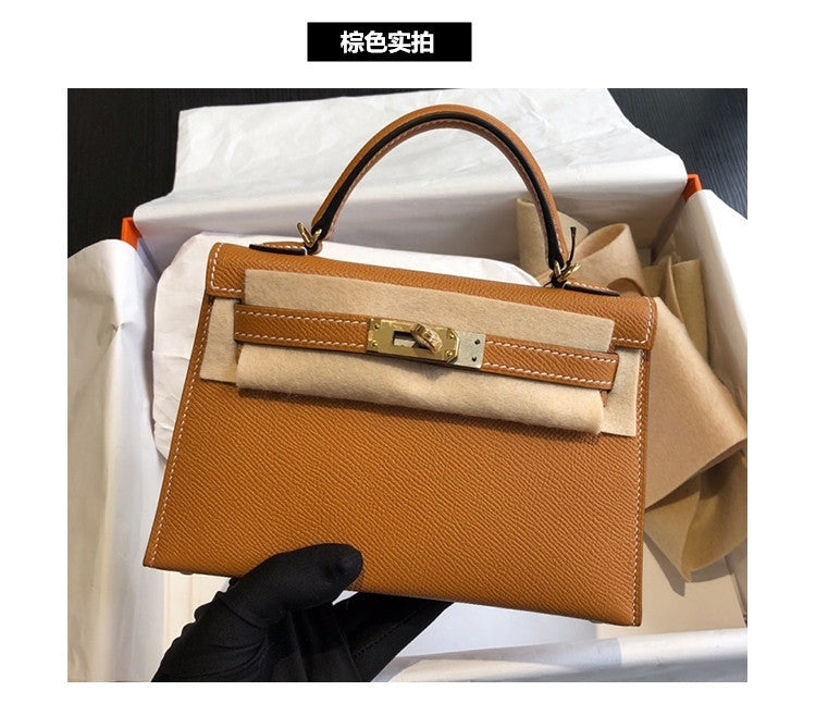 SEALBEER 2025 second-generation Kelly bag palm pattern cowhide leather women's bag fashionable mini shoulder oblique span portable small square bag