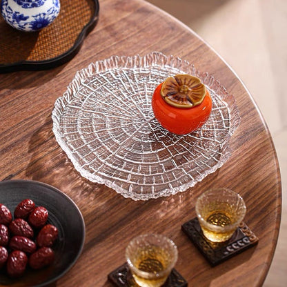 Annual ring glass plate fruit plate handmade household transparent snack fruit plate high value kung fu tea set tea tray