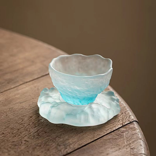 Japanese-style glazed tea cup women's sake cup handmade coaster glass cup Chinese style teacup master cup set