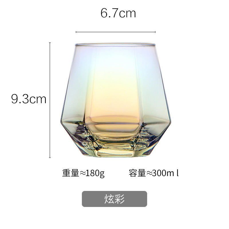 Hexagonal edge glass thickened household juice whiskey wine glass colorful bar high value drinking cup wholesale