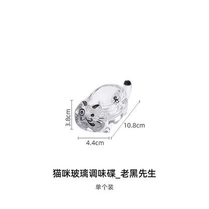 Cat crystal glass dipping saucer household exquisite cute small saucer high-end chopstick bracket vinegar saucer soy sauce saucer