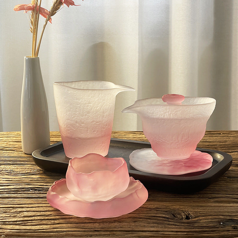 Kung Fu tea set glass fair cup cover bowl crystal tea cup glazed master cup coaster pink tea cup