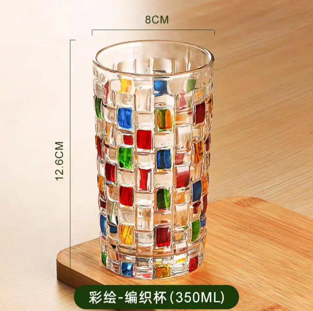 Thickened crystal glass candy jar, colored woven fruit plate, high value hand-painted glass, water cup wholesale