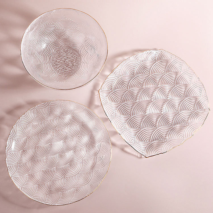 High value auspicious cloud pattern fruit plate household glass plate fruit plate flat plate Phnom Penh transparent salad bowl dessert plate