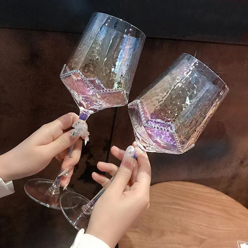 High value diamond-encrusted crystal red wine glass light luxury ins wine glass retro glass goblet champagne glass