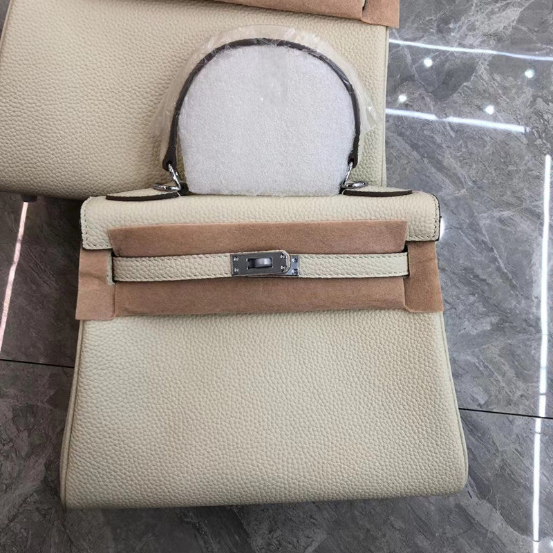 SEALBEER 2025 new Kelly bag lychee pattern first layer cowhide togo leather fashion single shoulder diagonal span portable lock small square bag