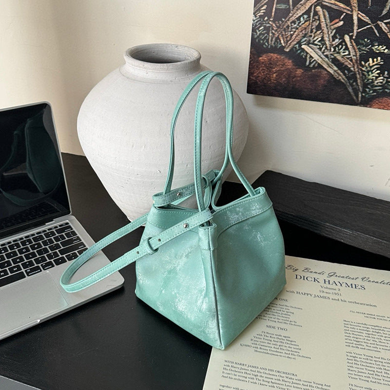 SEALBEER Guofeng New Chinese Bag Cowhide Satin Vegetable Basket Bag Women's Bucket Bag popular New Shoulder Crossbody Tip Bag