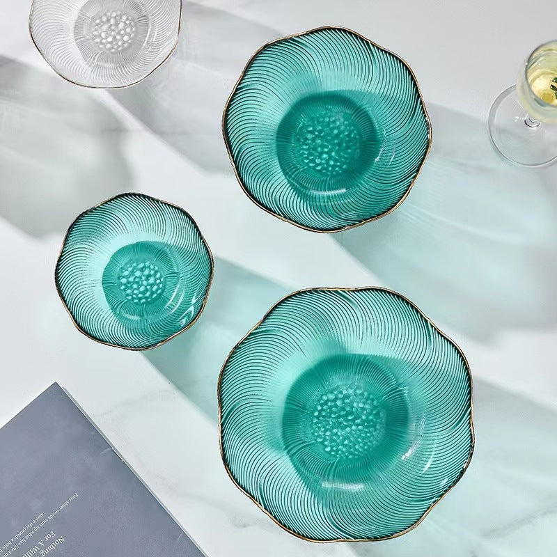 High-value emerald glass salad bowl fruit plate set, living room light luxury snack plate fruit plate crystal ornament