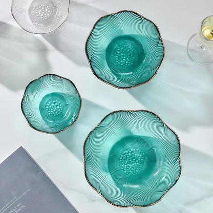 High-value emerald glass salad bowl fruit plate set, living room light luxury snack plate fruit plate crystal ornament