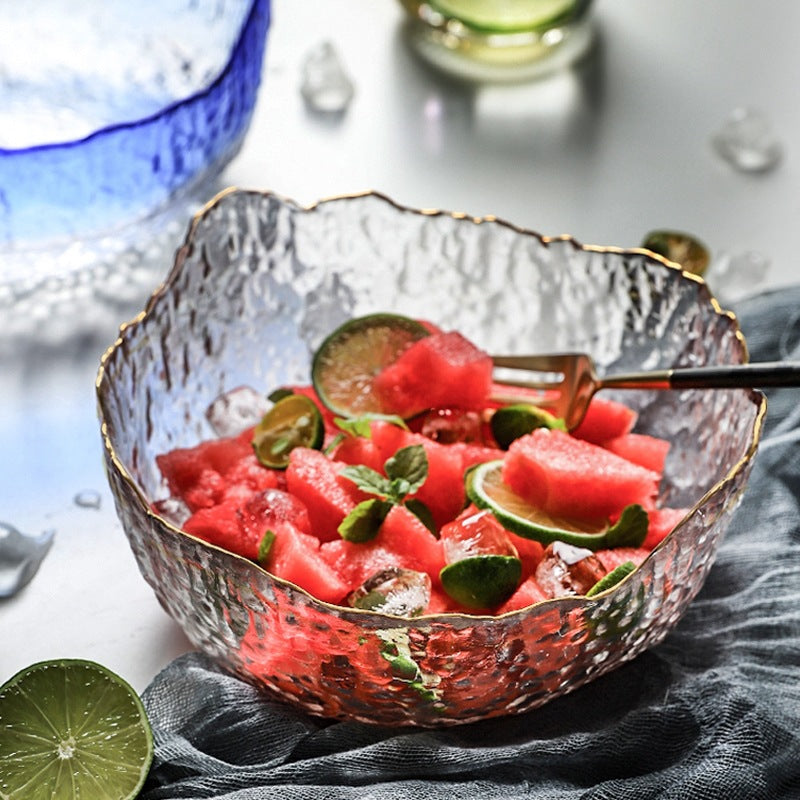 Japanese-style glacier glass salad bowl soup bowl set large fruit bowl household tableware wholesale high-value dessert bowl