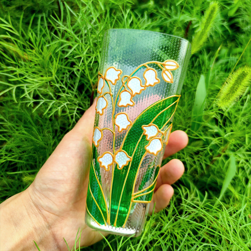 High value crystal glass lily of the valley female cup creative wine glass three-dimensional hand-painted flower juice milk cup wholesale