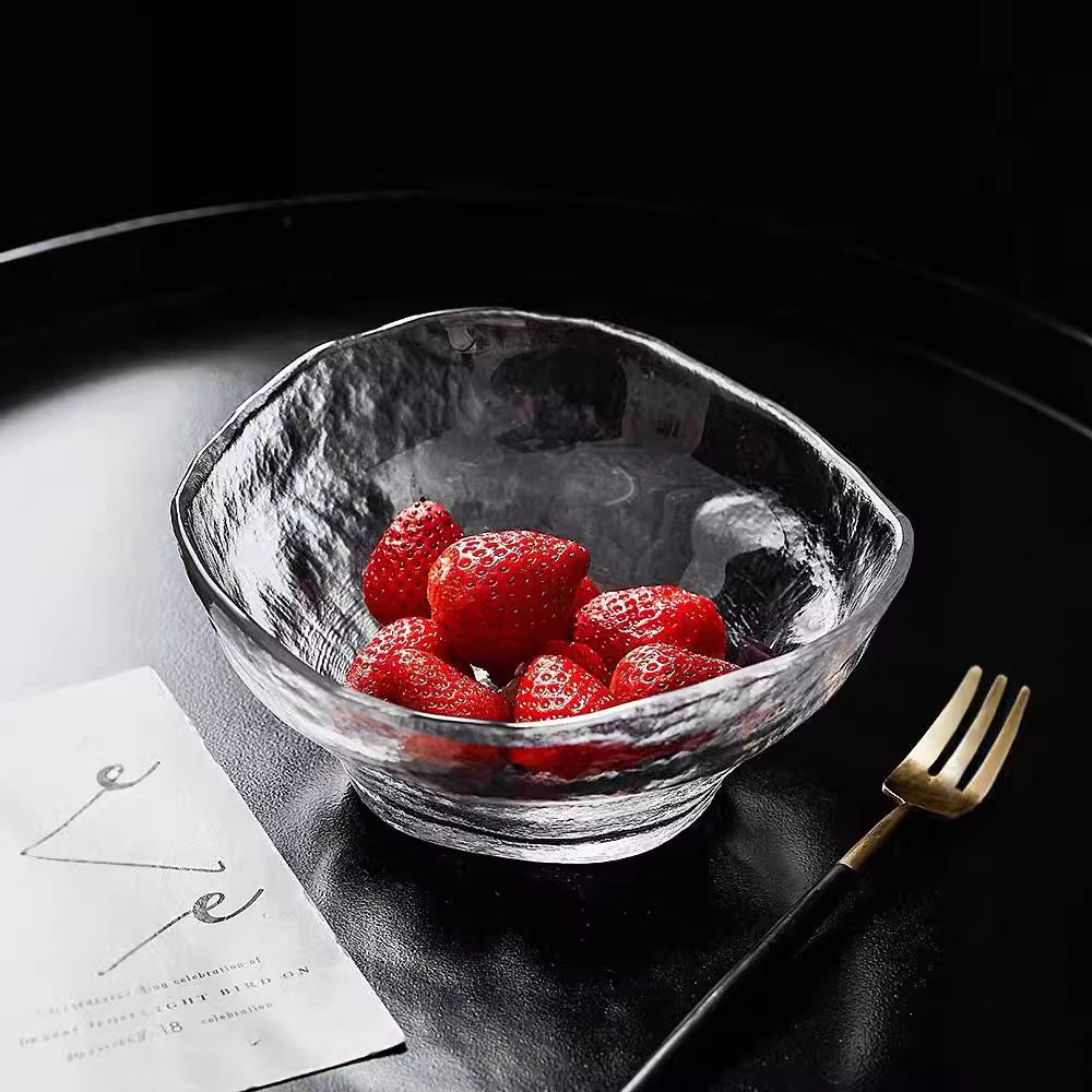 Japanese crystal glass salad bowl transparent high-value fruit bowl high-grade irregular fruit bowl household cooking bowl