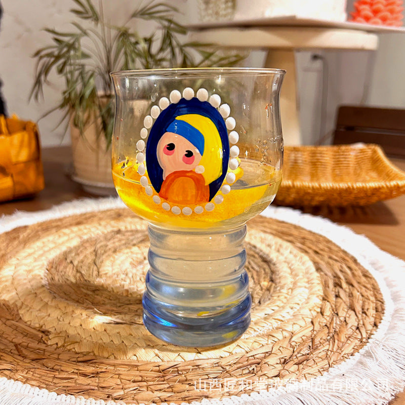 Hand-painted juice cup, beer cup, glass ins high-end water cup, household cute cup, high value in summer