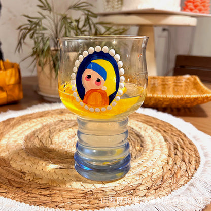 Hand-painted juice cup, beer cup, glass ins high-end water cup, household cute cup, high value in summer