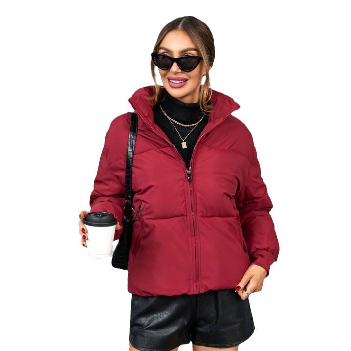 2024 foreign trade short thickened down cotton clothes women's winter stand-up collar small bread clothes European and American ins jacket tide