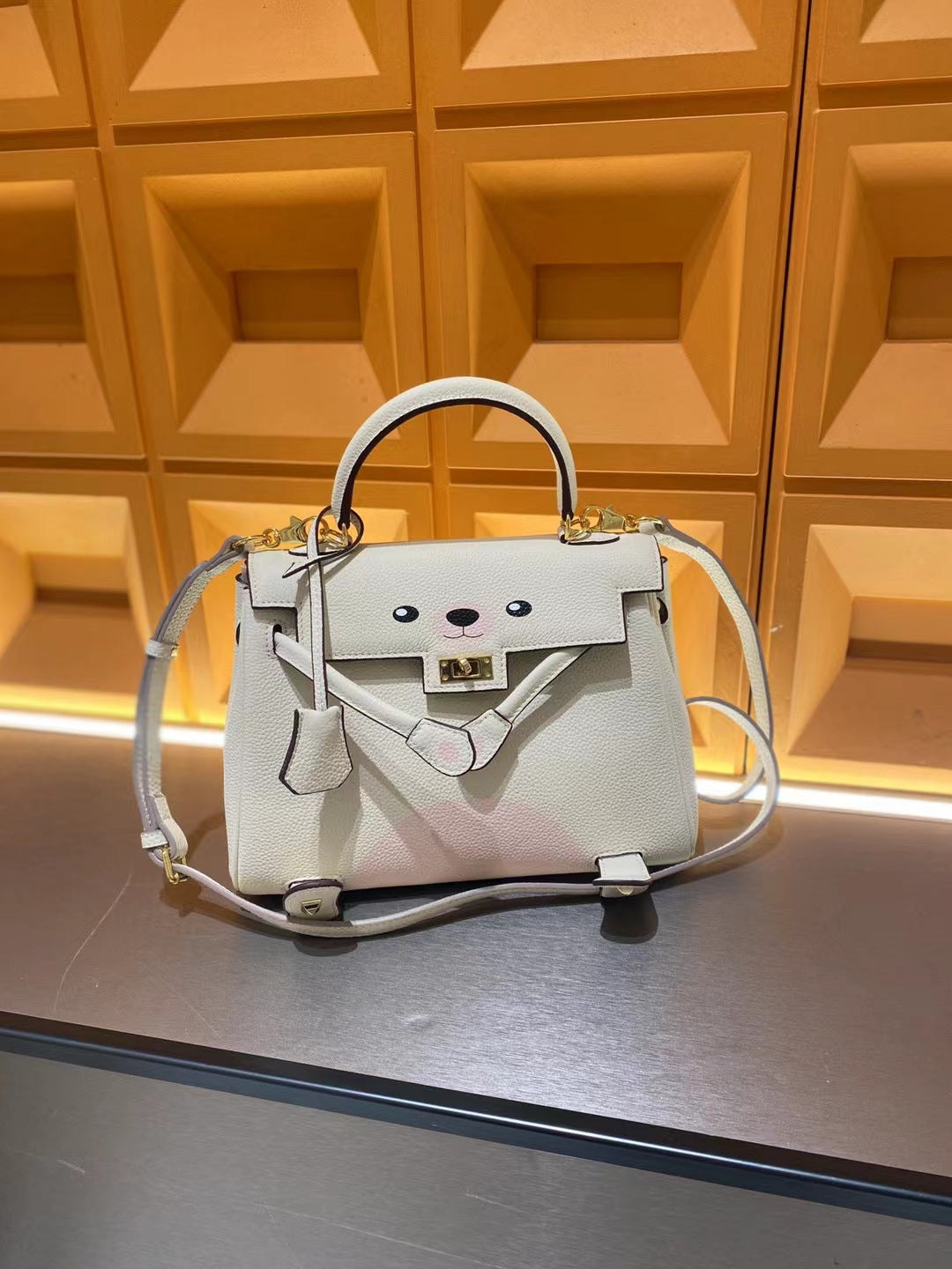 SEALBEER Color matching first layer Kelly bag lychee pattern togo cowhide 2025 new leather fashion casual single shoulder oblique span women's bag