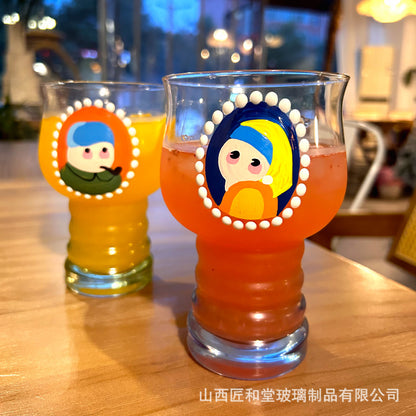 Hand-painted juice cup, beer cup, glass ins high-end water cup, household cute cup, high value in summer