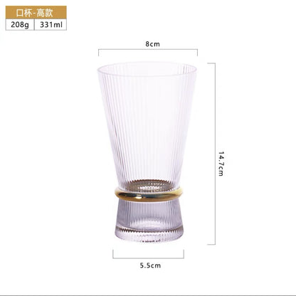 Light Luxury Cocktail Glass Premium Gold Belt Vertical Pattern Wine Glass Champagne Glass Decanter Crystal Glass Water Glass