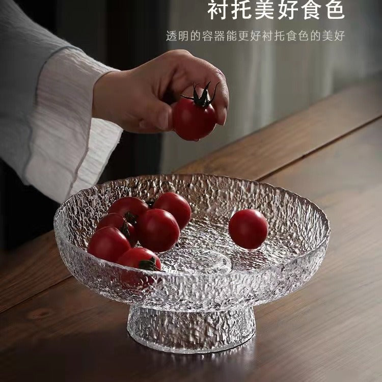 Handmade glass tall fruit plate, living room household snack plate, Japanese dried fruit tea snack plate, light luxury tray wholesale