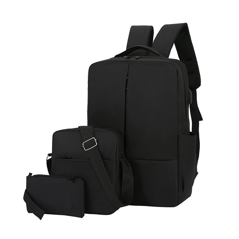 Factory USB Backpack Three-Piece Set New Casual Men's and Women's Same Student Notebook Computer Schoolbag