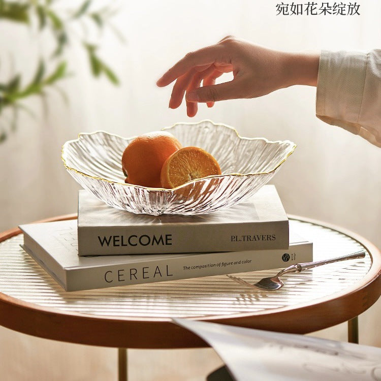 Phnom Penh light luxury glass plate creative fruit plate living room Japanese snack plate high value crystal  salad plate