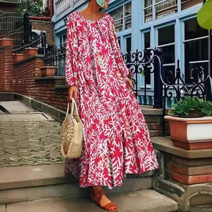 2025 spring clothing 2025 summer new Popular trade women's clothing ebay digital printing long-sleeved dress casual long dress