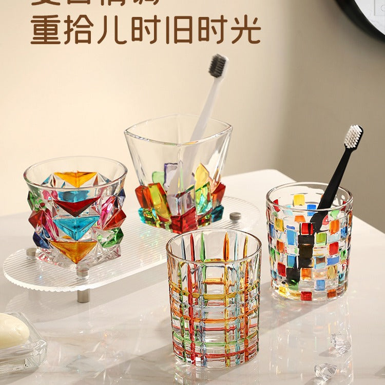 Creative colored glass mouthwash cup wholesale light luxury household brushing cup wedding gift Italian crystal wine glass