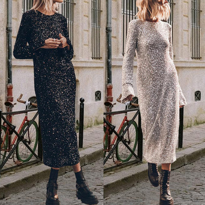 2025 independent station ins 2025 New new simple beads street style fashion long-sleeved dress