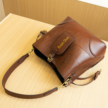 SEALBEER Hot trade New popular new bag women's splicing leather bucket bag women's shoulder bag fashionable versatile messenger bag brown