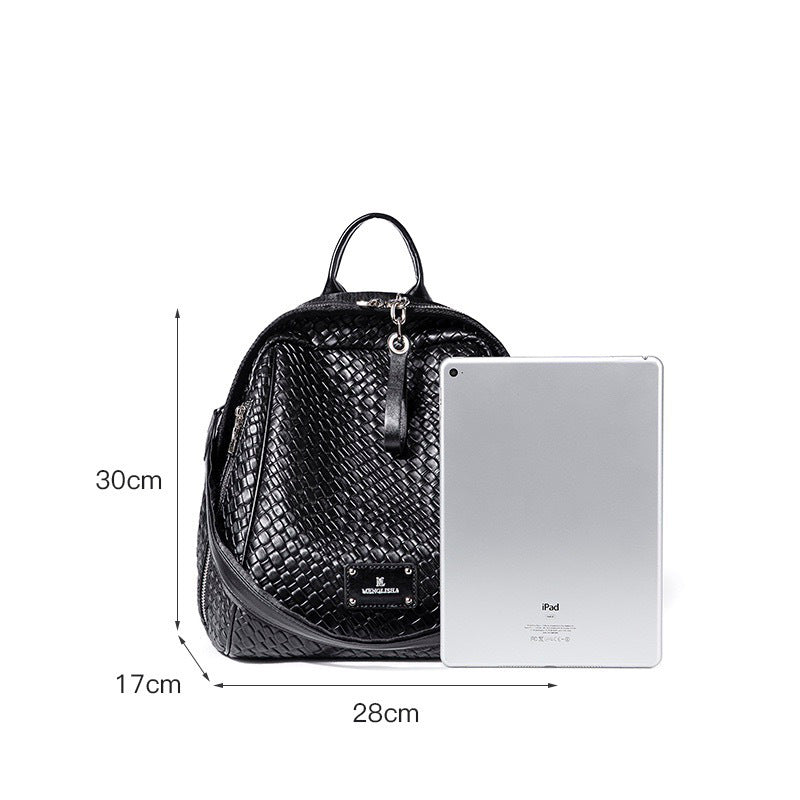 SEALBEER Black leather backpack women's popular new casual woven backpack large capacity travel backpack schoolbag women