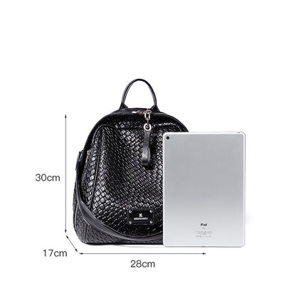 SEALBEER Black leather backpack women's popular new casual woven backpack large capacity travel backpack schoolbag women