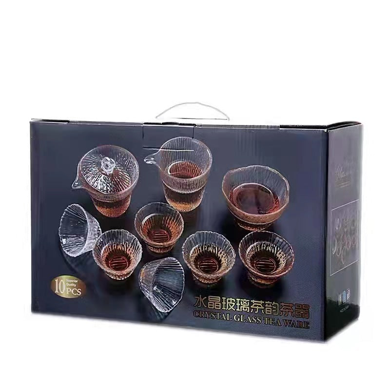 Chinese glass kung fu tea set tea master cup bamboo joint thickened fair cup cover bowl tea set gift box wholesale