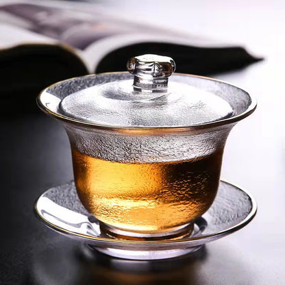 Thickened glass large tea bowl is not hot, Kung Fu tea set cup handmade high-end Sancai cover bowl wholesale gift logo